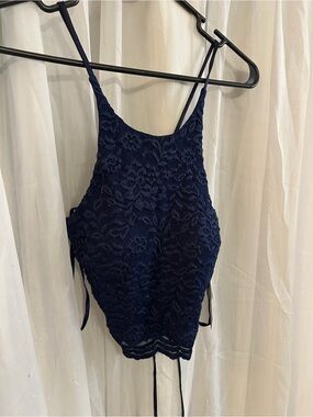 City Studio Navy Floral Lace Crop Top